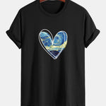 Regular Fit Starry Sky Heart Print Cotton T-Shirt