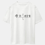 Cat Potted Plant Print Drop Shoulder Oversize T-Shirt