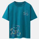 Colorful Bear Print Drop Shoulder Oversize T-Shirt