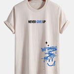 Regular Fit Never Give Up Smiley Face Print Cotton T-Shirt