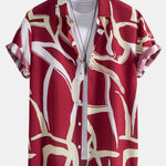 Abstract Print Button Up Shirt & Solid Drawstring Swim Shorts
