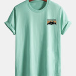 Regular Fit Stripe Mountains Print Cotton T-Shirt