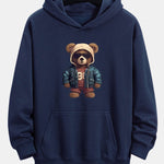 Bear In Leather Jacket Print Relax Fit Hoodie & Straight Leg Corduroy Pants