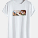 God Created Adam Print Cotton Arc Hem T-Shirt