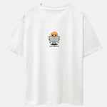 Cartoon Smiley Read Newspaper Print Drop Shoulder Oversize T-Shirt