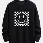 Chessboard Smiley Face Print Relax Fit Sweatshirt