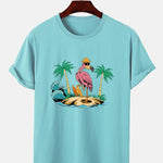 Flamingo On Vacation Print T-Shirt