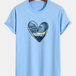 Regular Fit Starry Sky Heart Print Cotton T-Shirt