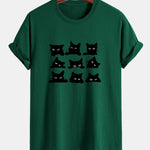 Regular Fit Black Cat Staring Print Cotton T-Shirt