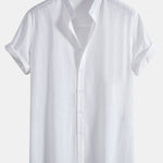 Linen Look Cotton Stand Collar Shirt