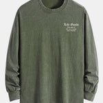 Slogan Print Relax Fit Long Sleeve Washed Distressed T-Shirt