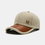 Vintage Houndstooth M Letter Woolen Fabric Baseball Cap