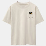 Pocket Black Cat Print Drop Shoulder Oversize T-Shirt