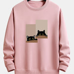Black Cat Staring Print Relax Fit Sweatshirt