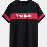 New York Print Color Block Patchwork Arc Hem T-Shirt