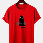 Weightlifting Cat Print T-Shirt