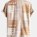 Tribal Geometric Patchwork Print Button Up Shirt & Swim Shorts