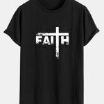 Faith Cross Print Cotton Arc Hem T-Shirt