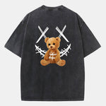Smiley Bear Back Print Washed Distressed Drop Shoulder T-Shirt
