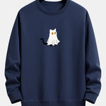 Cat Pretending To Be A Ghost Print Relax Fit Sweatshirt
