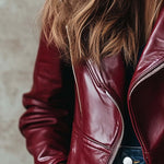 Women's Vintage Fur Collar Zipper Leather Jacket