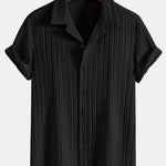 Striped Jacquard Cuban Collar Shirt & Straight Leg Linen Pants