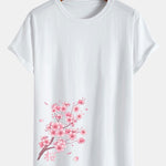 Cherry Blossoms Sakura Print Cotton Arc Hem T-Shirt