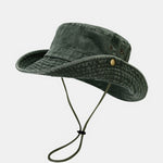 Washed Distressed Bucket Hat With Chin Strap