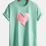 Regular Fit Doodle Heart Print Cotton T-Shirt