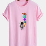 Regular Fit Planet Astronaut Print Cotton T-Shirt