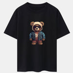 Bear In Leather Jacket Print Drop Shoulder Oversize T-Shirt
