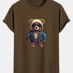 Bear In Leather Jacket Print Cotton Arc Hem T-Shirt