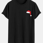 Santa Hat Print Cotton Arc Hem T-Shirt