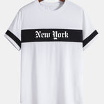 New York Print Color Block Patchwork Arc Hem T-Shirt