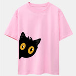 Black Cat Is Watching Print Drop Shoulder Oversize T-Shirt