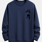 Pocket Cat Print Relax Fit Sweatshirt