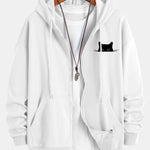 Black Cat Print Relax Fit Zip Hoodie
