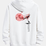 Plum Blossom And Crane Back Print Relax Fit Hoodie