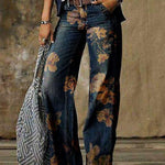 Retro Fashion Printed Casual Wide-Leg Jeans