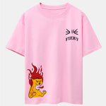 Fiery Cat Print Drop Shoulder Oversize T-Shirt