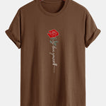 Regular Fit Rose Slogan Print Cotton T-Shirt