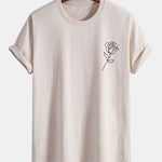 Regular Fit Simple Rose Print Cotton T-Shirt