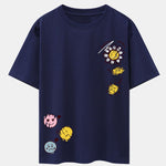 Sun And Flowers Print Drop Shoulder Oversize T-Shirt