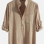 Long Sleeve Linen Look Henley Collar Shirt