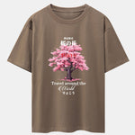 Tokyo Cherry Blossoms Print Drop Shoulder Oversize T-Shirt