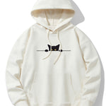 Black Cat Print Drop Shoulder Relaxed Hoodie