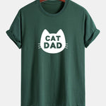 Regular Fit Cat Dad Print Cotton T-Shirt