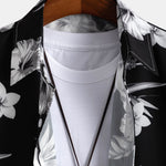 Tropical Floral Print Button Up Shirt & Linen Cotton Blend Cropped Pants