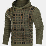 Slim Fit Knitted Plaid Paneled Hooded Sweater
