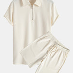 Muscle Fit Ribbed Half Zip Polo & Shorts